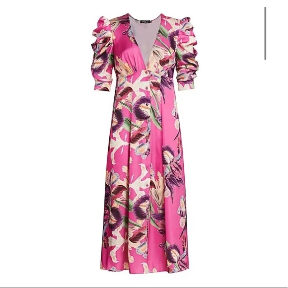 PatBO Grace Floral Puff Sleeve Midi Dress